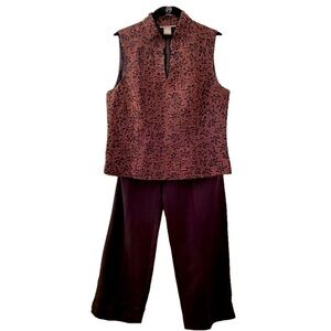 Kenar Linen Two Piece Outfit - Lace Overlay Floral Top with Bronze Threading